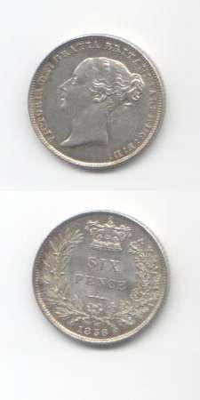 1856 Victoria UNC Sixpence