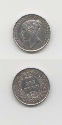 1846 Victoria AUNC Sixpence