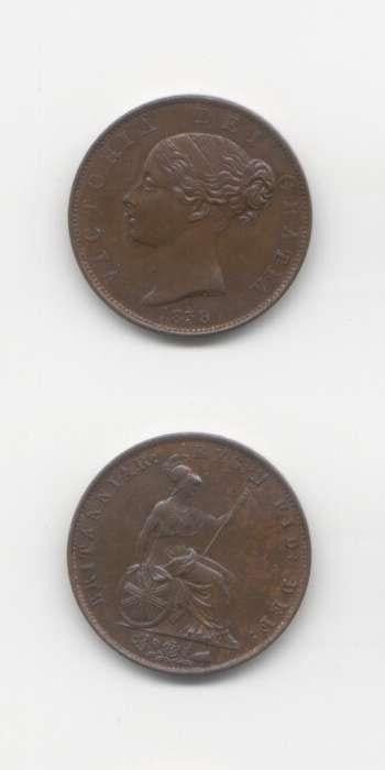 1838 Victoria AUNC/UNC Halfpenny