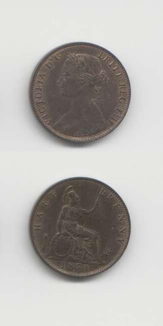 1874 Victoria UNC lustre Halfpenny