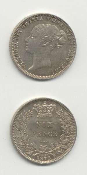 1875 Victoria AUNC Sixpence