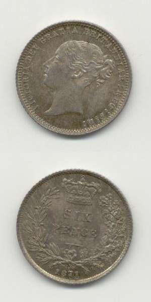 1871 Victoria UNC Sixpence