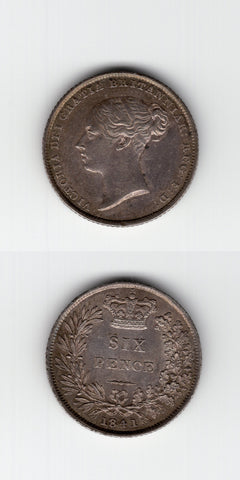 1841 Sixpence AUNC/UNC