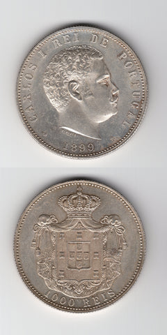 1899 Portugal Silver 1000 Reis UNC