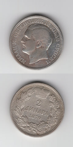 1879 Serbia Silver 2 Dinara GF/AVF