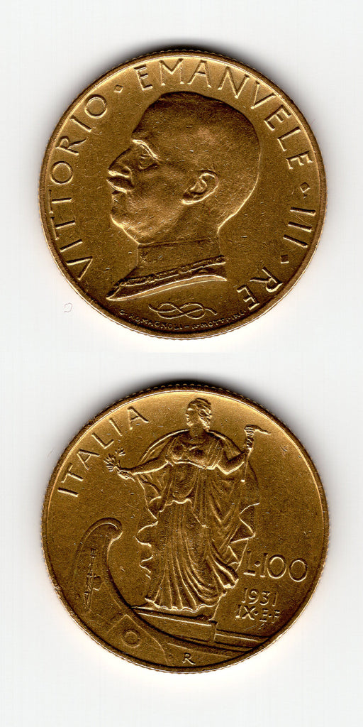 1931 R Italy Gold 100 Lira EF