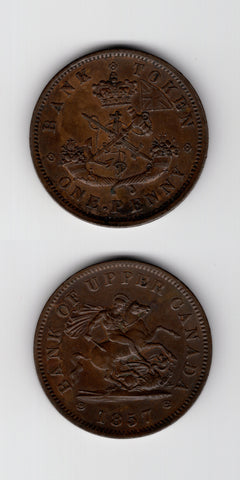 1857 Bank of Upper Canada One Penny Bank Token EF