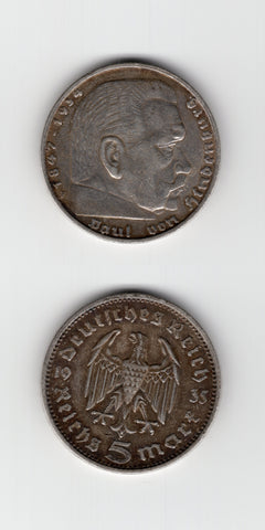 1935 F Third Reich Silver 5 Reichsmark GVF