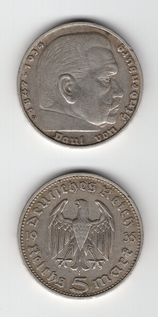 1935 D third Reich Silver Five Reichsmark GVF