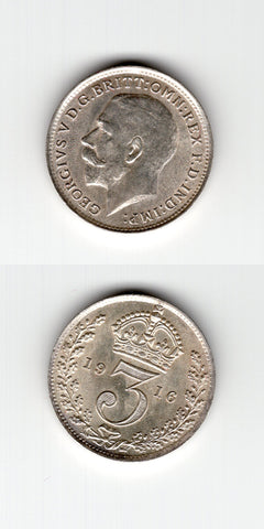1916 Silver Threepence ABU/UNC