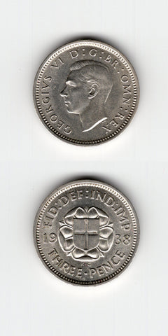 1938 Silver Threepence AUNC/BU