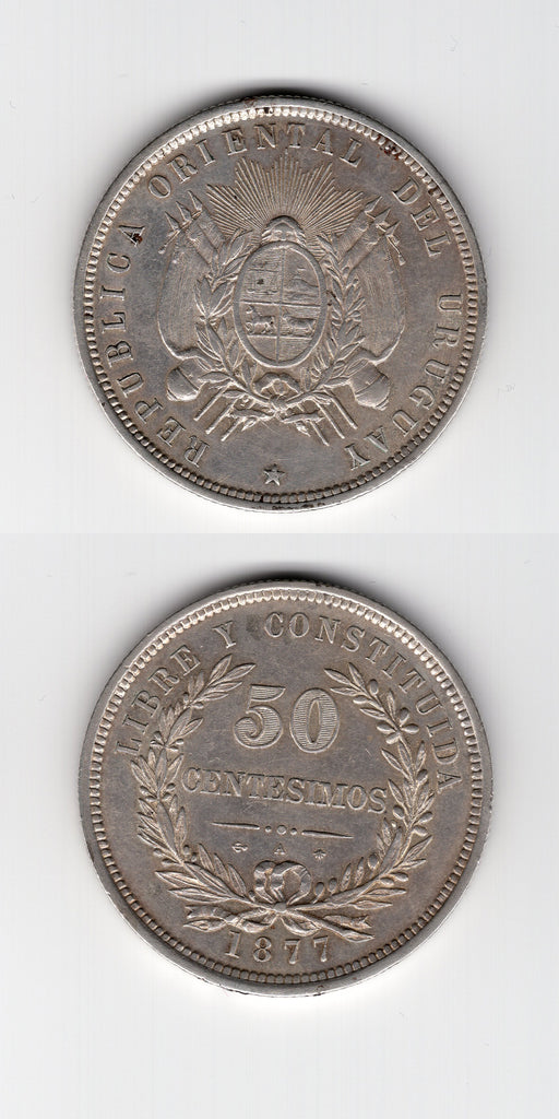 1877 A Uruguay Silver 50 Centimos GEF