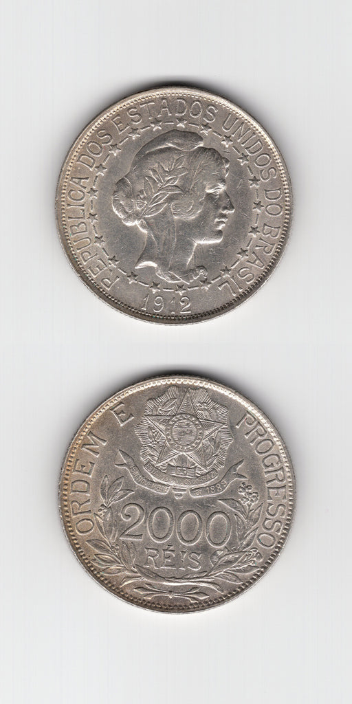 1912 Brazil Silver 2000 Reis EF