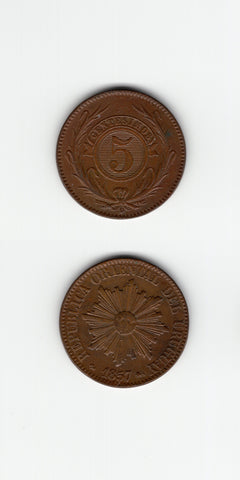 1857 Uruguay 5 centimos GEF