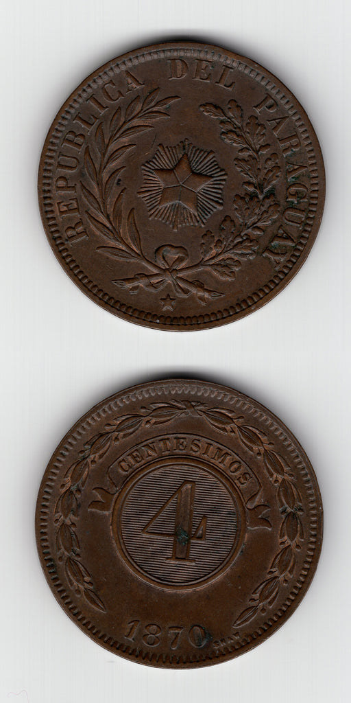 1870 Paraguay 4 Centesimos AUNC