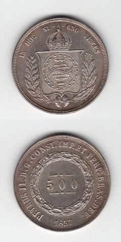 1857 Brazil Silver 500 Reis UNC