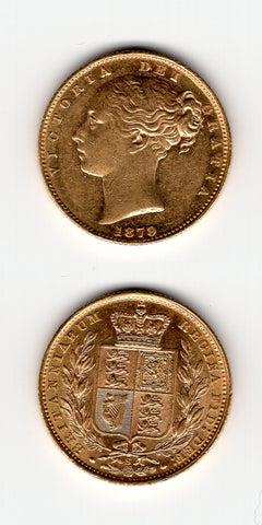 1879 S Shield Sovereign. GEF /UNC