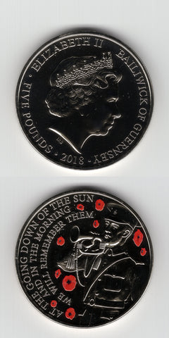 2018 C/N Guernsey Five Pounds .WWI Memorial UNC