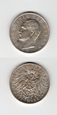 1910 D Bavaria 3 Mark UNC