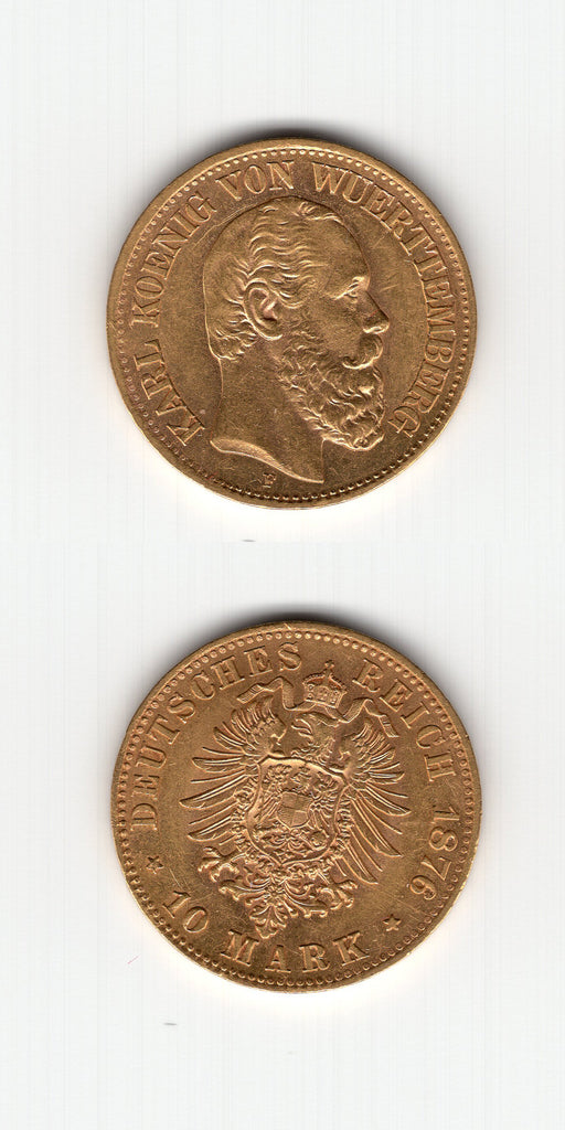 1876 Wurttemberg 10 MarkAUNC