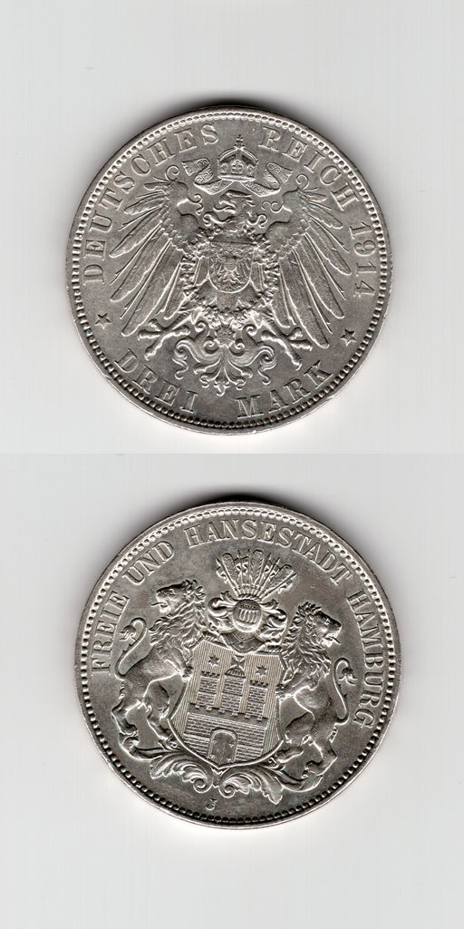 1914 J Hamburg 3 Mark AUNC/ABU