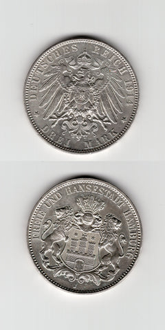 1914 J Hamburg 3 Mark AUNC/ABU