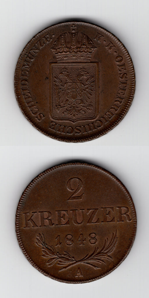 1848 A Austria 2 Kreuzer UNC