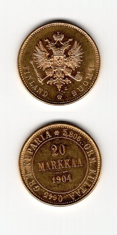 1904 Finland Gold 20 Markka AUNC