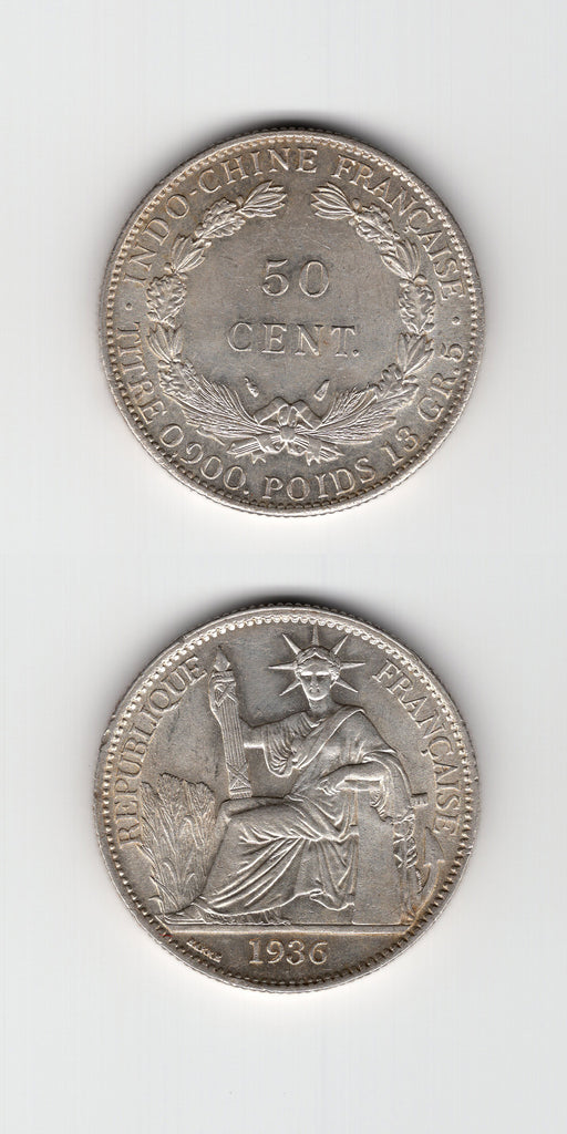 1936 A French Indo China Silver 50 Cents UNC