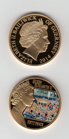 2014 Guernsey Gold Plated 50 Pence UNC