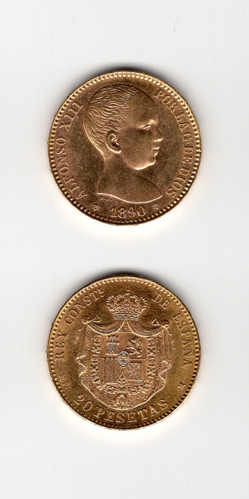 1890 Spain 20 Pesetas AUNC