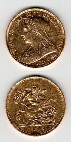 1893 Victoria Gold Five Pounds AEF