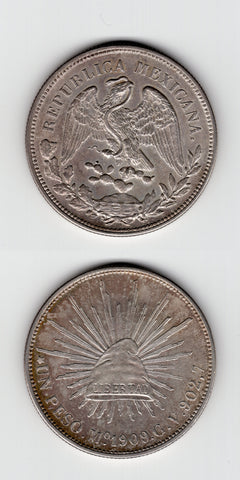 1909 MO/GV Mexico Silver Peso UNC