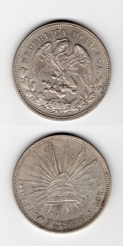 1909 MO/GV Mexico Silver Peso UNC