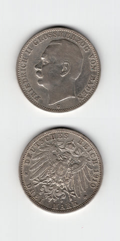 1910 G Baden 3 Mark EF/UNC