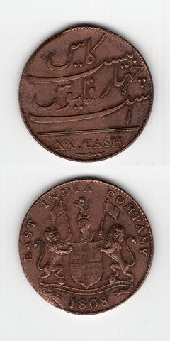 1808 India Madras Presidency EIC 20 Cash UNC