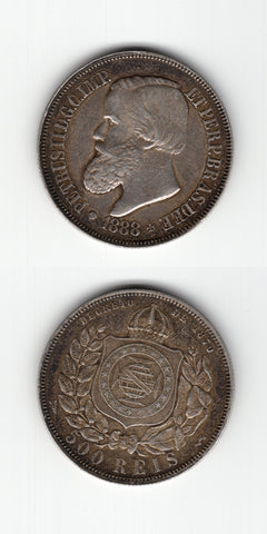 1888 Brazil Silver 500 Reis GVF