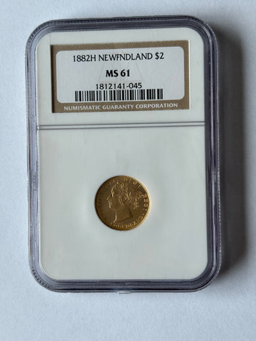 1882 H Newfoundland Gold Two Dollars EF
