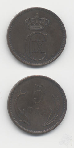 1890 Denmark Five Ore AEF