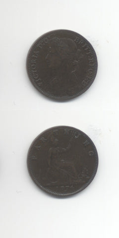 1874 H Farthing Both G,s over sideways G GVF