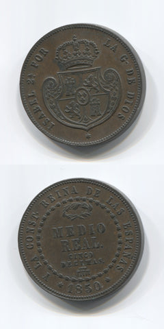 1850 Spain Copper Half Real AUNC