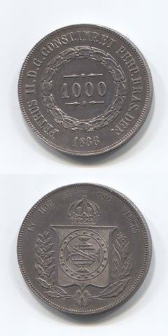 1866 Brazil 1000 Reis UNC