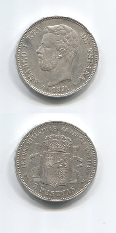 1871(71) SDM Spain . 5 Pesetas AEF