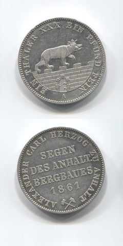 1861 A Anhalt Bernburg Mining Thaler AEF/EF