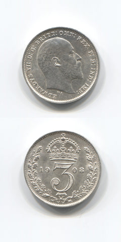 1908 Silver Threepence GEF/UNC