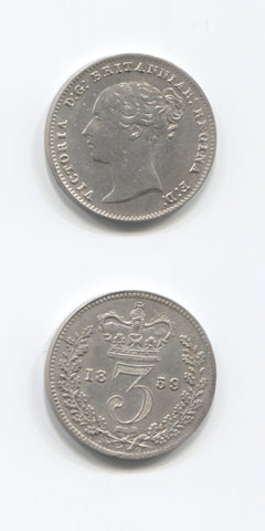 1859 Silver Threepence UNC