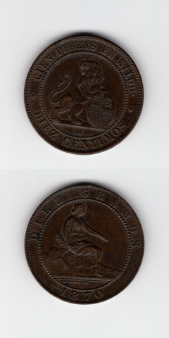 1870 Spain 10 Centimos GEF