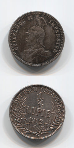 1912 J German East Africa 1/4 Rupie GVF