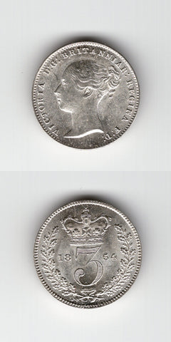 1854 Silver Threepence BU/UNC