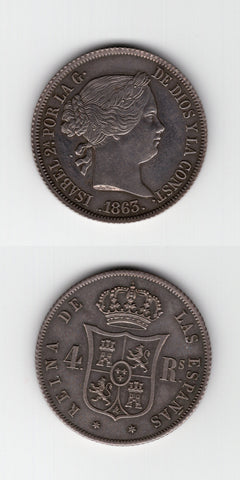 1863 Spain Silver 4 Reales UNC